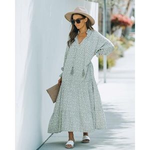 Vici Floral Maxi Dress in White and Green